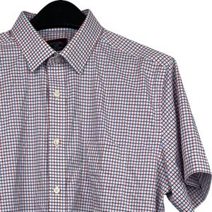 UNTUCKit Kemmeter Performance Short Sleeve Mens L Slim Button Up Red Blue Plaid
